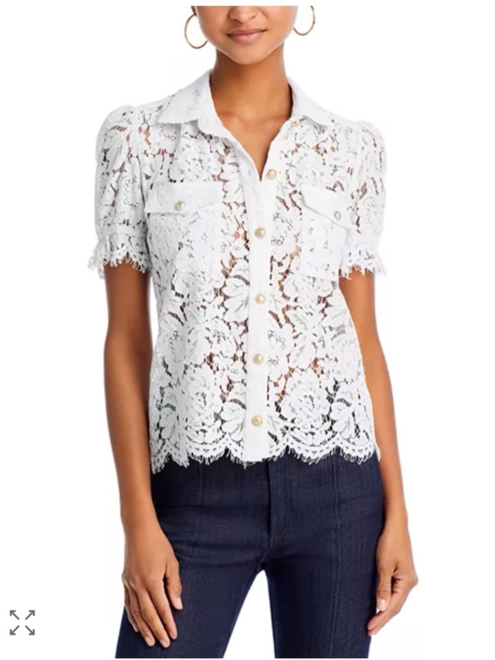 Generational Love-Maude Lace Shirt. White Lace Button-Front Short Sleeve Top